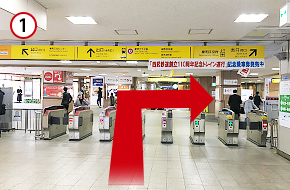 練馬駅中央改札口を出て、右手（南口）に進みます。