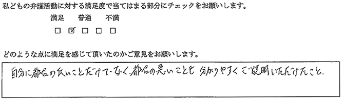 都合の悪いことも分かりやすくご説明いただけた。