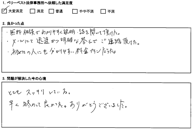 メールにて迅速かつ明確な答えでご連絡頂けた